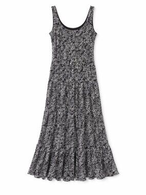 Jones New York Dress Navy White Paisley Tiered Maxi Dress Sleeveless Size 10